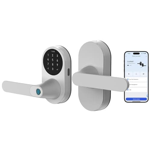Aqara Smart Lock with Handle U300, Apple Home Key, Smart Lever Lock, Silver | Matter Over Thread, Fingerprint Keyless Entry Door Lock, Touchscreen
