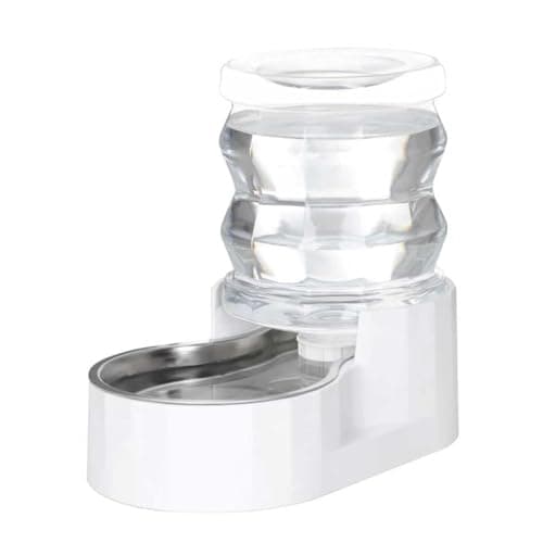 RIZZARI 4L Cat Water Dispenser – Stainless Steel, White, Gravity Fed | No Power Needed, Non-Slip Base, Easy-Clean, for Cats & Small Dogs, for