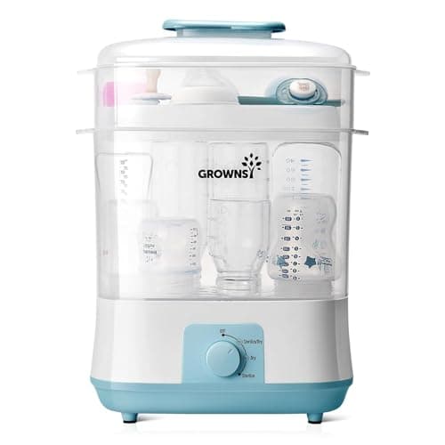 Grownsy 4-in-1 Large Capacity Baby Bottle Sterilizer and Dryer, Blue | All-In-One, 360 Steam Sterilization, Fast Drying, 72H Storage, Fits All