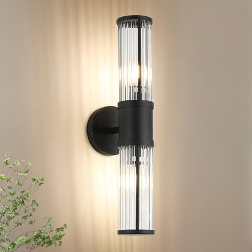 19.69" Modern Bathroom Wall Sconce Light Fixture, Black Glass Rod Vanity Light with E12 Base, Up or Down Mounting for Mirror Makeup Lighting (Bulbs