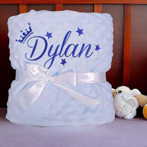 Personalized Baby Blanket for Boys, Customized Minky Baby Boy Blanket with Name, Newborn Baby Boys Gifts, Soft Baby Toddler Crib Nursery Bed Blanket,