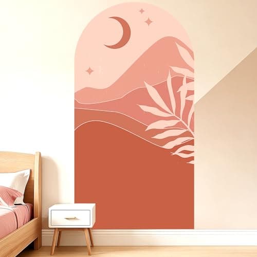 Arch Wall Decals Peel and Stick, Large Moon Leaves Vinyl Wall Stickers, Removable Mountain Star Home Decor Art Wallpaper for Bedroom Living Room