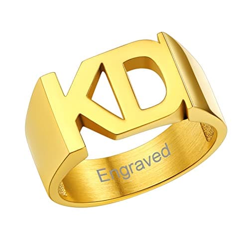 Custom4U Personalized Name Ring Unisex Custom Block Letter/Name/Initial/Year/Word Rings,Stainless Steel/Gold/Black Customzied Nameplate Ring for Women