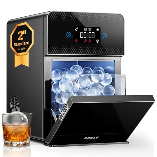 ecozy 2" Clear Ice Ball Maker Countertop 144 Pcs/Day Sphere Ice Machine | CrystalFlux Technology, 4 Pcs in 40 Mins , Automatic Water Supply,