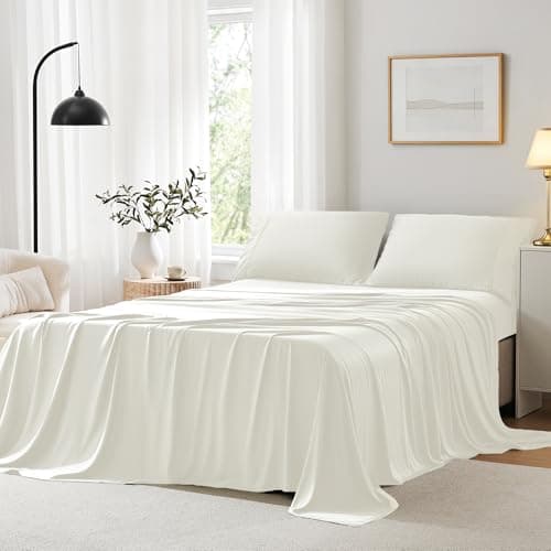 ACCURATEX Cooling Sheets for Hot Sleepers, California King Size,Ivory | Viscose Made from Bamboo, 4 Pcs Silky Soft Sheet Set, Breathable Cool for