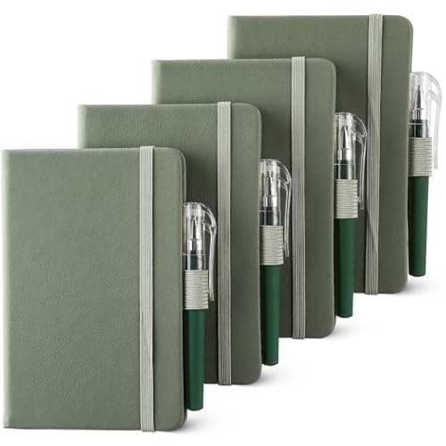 NETANY 4 Pack Small Notebook Pocket Notebook, A6 Mini Leather Hardcover Journal, 3.7" X 5.7", 416 Pages Note Pads, Green