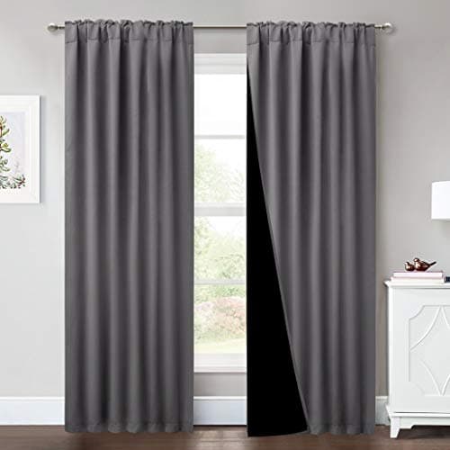 NICETOWN Total Shade Room Warming Curtains and Draperies, Heavy-Duty Full Light Shading Drapes with Black Liner Backing for Villa/Hall/Dorm