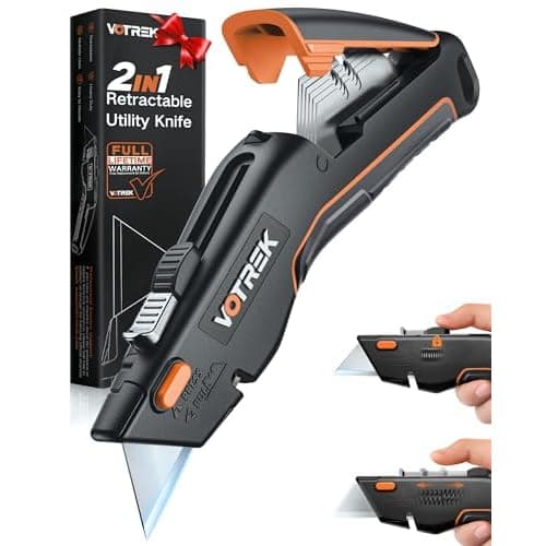 VOTREK® Box Cutter Utility Knife, [2-in-1] Retractable Box Cutter, with Blade Storage, Safety All Metal Heavy Duty Sharp Razor Knife for Home &