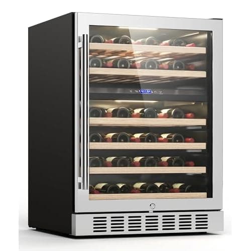 24" Wine Fridge, 46 Bottles Dual Zone 41–64°F/41-64°F Wine Cooler | 6 FSC-Certified Wooden Shelves, UL Lock, 2-Layer Glass Door, Built-In &