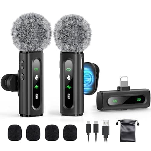 GoorDik Wireless Lavalier Microphone for iPhone Recording Clip-on Mini Mic for iPhone/for iPad Video Recording with Rotatable Clip&Denoise Recording,