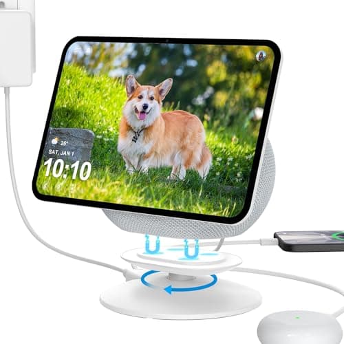 PlusAcc Stand for Show 11 & Show 8 (2025 Release) & for iPhone Models - Swivel Tilt Holder with 2 Charging Ports, Desktop Base for Charge Cellphones