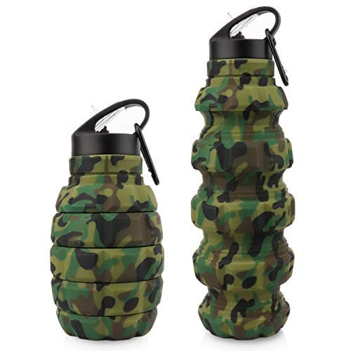 Collapsible Travel Water Bottle19.6 oz, Reuseable Silicone Foldable Water Bottles for Gym Camping Hiking, Portable Leak Proof Sports Water Bottle with