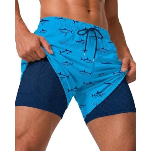 5in Men Swim Trunks with Compression Breathable Liner Quick Dry Zipper Pockets for Pool Board Beach