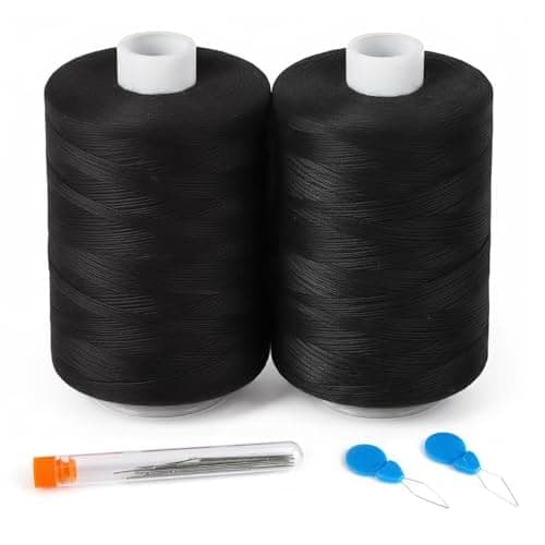 ilauke 2 pcs Black Sewing Thread - Spools of 1000 Yard Black Polyester | All Purpose Polyester Thread for Hand Quilting,Sewing Machine,Hand Stitching