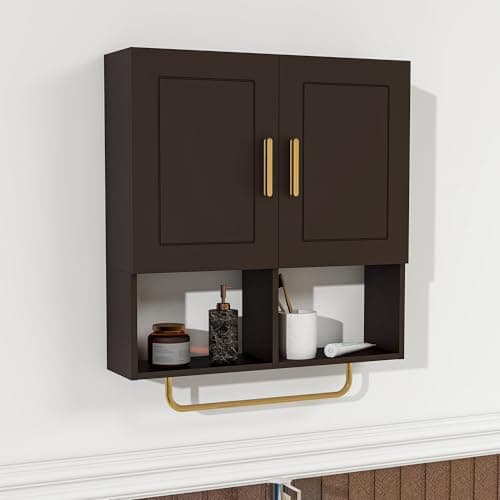 Wall Mounted Bathroom Storage Cabinet Medicine Cabinet with Adjustable Shelves & Towel Bar for Bathroom, Laundry Room, Bedroom, Enterway Espresso