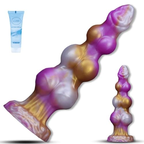 7.67" Small Beginner Monster Silicone Dog Knot Dildo Fantasy Dragon Dildo with 3 Dog Knots, Thick Anal Dildos with Big Suction Cup,Honse Dildos for G