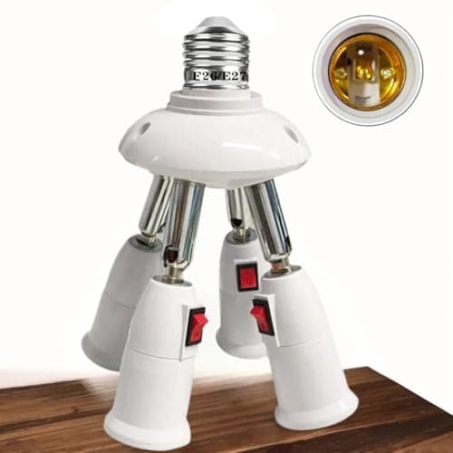 4-in-1 Light Socket Extender, E26/E27 to 4 Bulb Adapter with Adjustable Arms, 360° Rotatable for Ceiling Fan/Lamp Holder, UL Listed, Extension