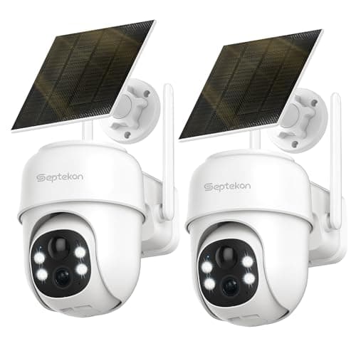 Septekon 360°PTZ Security Cameras Wireless Outdoor 2 Pack, 2K Solar Battery Powered Cameras, 2.4G WiFi Camera with Spotlight, Motion Detection,