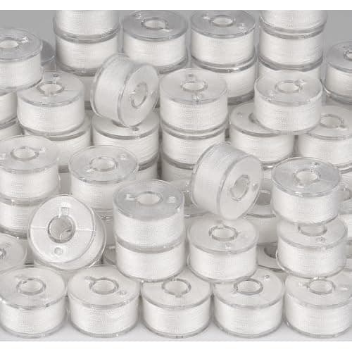 ilauke 90 pcs White Prewound Bobbin Thread, Sewing Thread Bobbins | Size A, Class 15/SA156, Sewing Thread with Clear Storage Case Compatible with