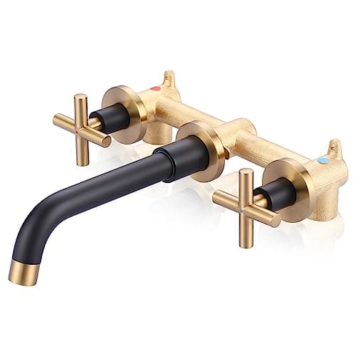 Wall Mount Bathroom Faucet - ARCORA Black and Gold Bathroom Sink Faucet - 2 Handle Vanity Faucet Rough in Valve Included Black and Gold Dual Handle