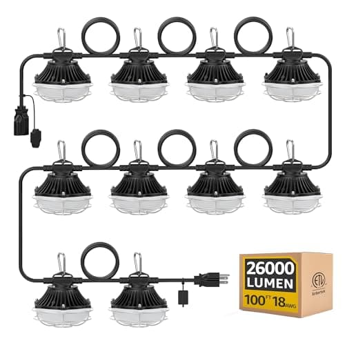 100FT 250W Aluminum String Light,Temporary Construction Light,ETL Certified | Linkable up to 2 Sets,26000LM,18/3 SJTW,IP65 Waterproof & IK07