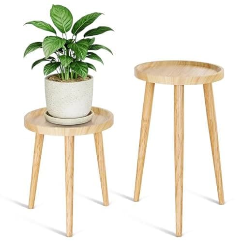 Plant Stand Indoor 2 Pack, Wood Mid Century Indoor Plant Stand, Tall Plant Stands for Flower Pot, Round Plant Table Side End Table With Raised Design,