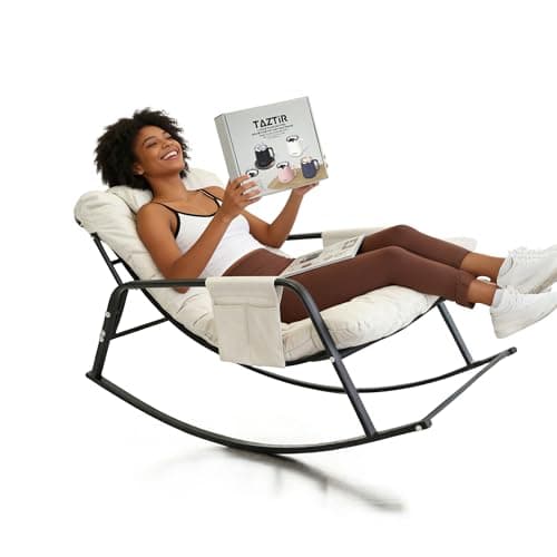 Oversized Padded Rocking Chair with Cushioned Seat, Ergonomic Design, Durable Metal Frame, for Indoor and Outdoor, Living Room, Bedroom, Porch, Patio,