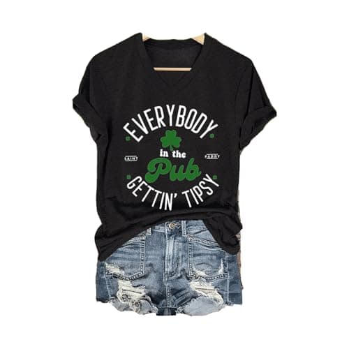 Everybody in The Pub Getting Tipsy St. Patrick's Day Printed V-Neck T-Shirt