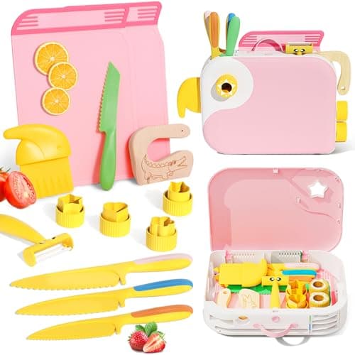 Montessori Kitchen Tools for Toddlers,Kids Knife for Real Cooking,Toddlers Knife Set with Storage Box Kids Safe Knives Children Cutting Set and
