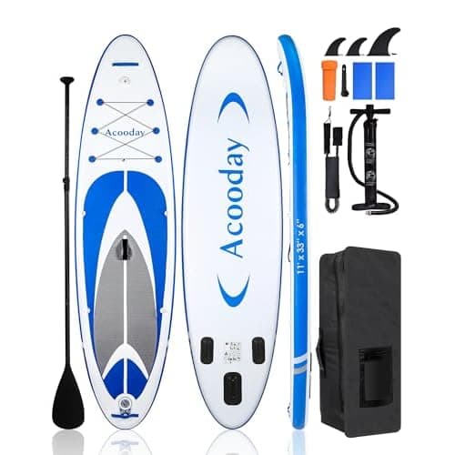 Acooday Inflatable Paddle Board, Ultra-Light Stand Up Paddleboards for Adults, 11ft Extra Wide SUP Boards with Camera Mount, Blow Up Paddleboard with