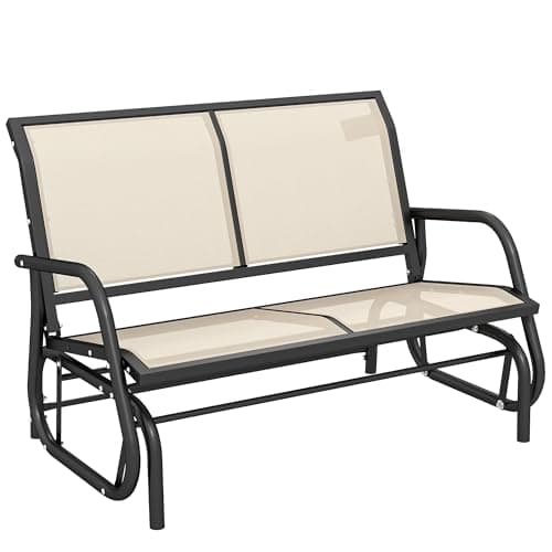 Outsunny 2-Person Outdoor Glider Bench with Steel Frame, Beige | Double Swing Rocking Chair, Loveseat, for Outside Patio, Backyard, Garden, Porch,
