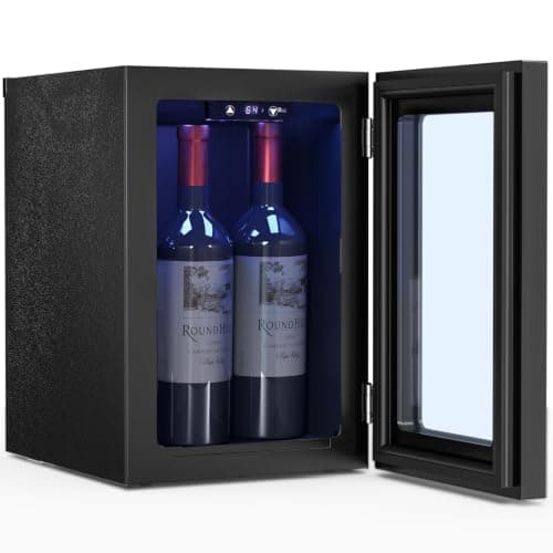 Antarctic Star 0.9Cu. Ft. Counter-top Wine Cellar Mini Fridge | 2 Bottle+6 Can Red Wine Beverage Refrigerator, Quiet, Portable, LED Light and Display,