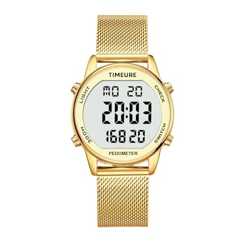 Women's Step Counter Pedometer Watch with Stainless Steel Bracelet, Stylish Design, No App, No Charging Needed for Step, Calorie, Distance, Alarm,