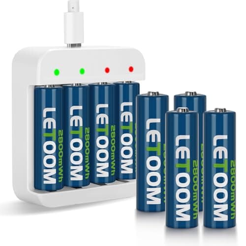 Lithium AA Batteries Rechargeable 8 Pack with Charger 1.5V, 2800mWh 2-Hour Fast Charge Compatible with Camera Batteries, Xbox, and Toys