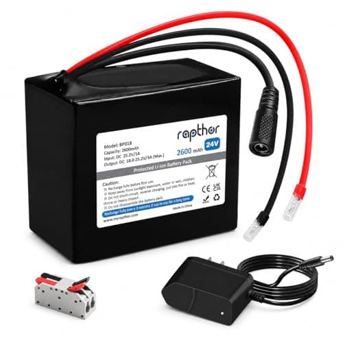 rapthor 24V 2.6Ah Rechargeable Li-Ion Battery with Charger, 22.2V Nominal | Compact 2.6Ah/57.72Wh battery pack; DC5521 plug; for LED strips and DIY