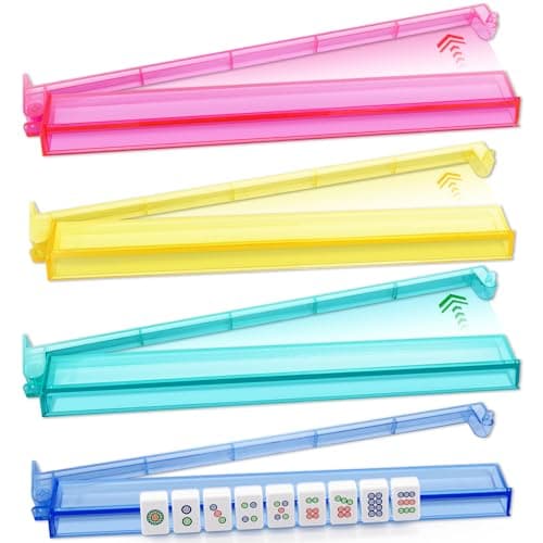 Colored Mahjong Racks with Pushers, Set of 4 | All-in-One Mahjong Pushers and Racks American Mah Jong Accessory for Community Game Nights Family