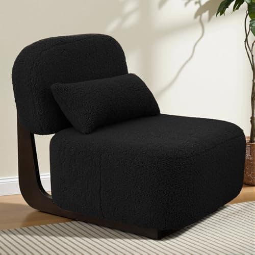 Oversize Upholstered Accent Chair with Pillow, Mid-Century Modern Lamb Sherpa Fabric Living Room Side Chair Sofa, Armless Cozy Single Couch with Large