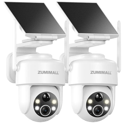 ZUMIMALL 2K Solar Security Cameras Wireless Outdoor 2-Pack, 360° PTZ Camera for Home Security with Color Night Vision, Flexible Mount, PIR Motion,