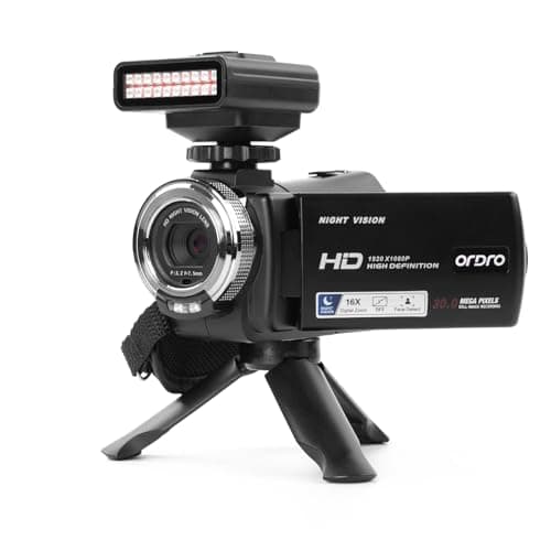 ORDRO HDV-V12 Video Camera Full HD Camcorder Digital Recorder | 1080P 30FPS 30MP | 3.0 Inch Rotation LCD | 16X Digital Zoom | Infrared Night Vision -