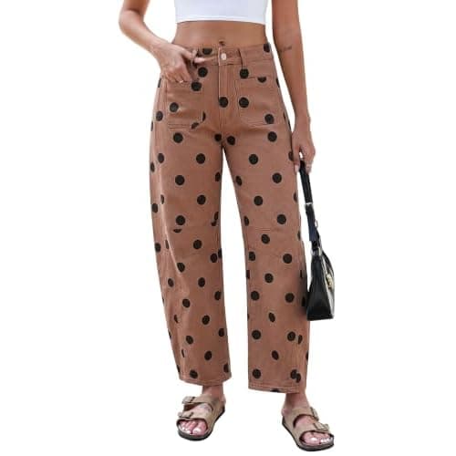 Eddoyee Wide Leg Barrel Pants Women - Stretchy High Waist Baggy Pants Y2k Boyfriend Ankle Trousers with Pockets