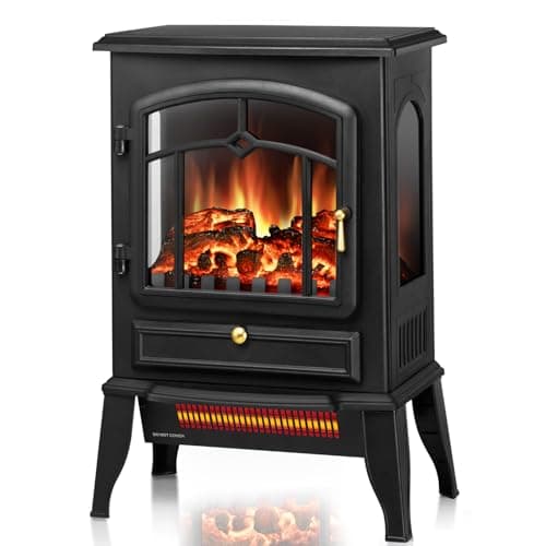 ZAFRO 22 inch Electric Fireplace Stove, 5100 BTU Quick Heating Electric Fireplace Heater with Adjustable Flame Brightness, 1000W/1500W Thermostat, for