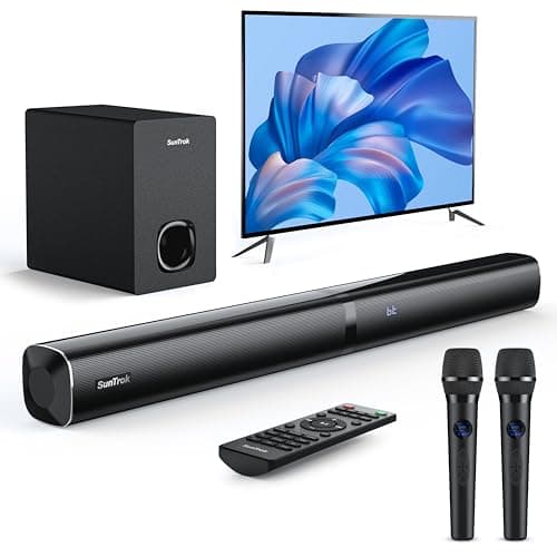 Soundbar with Subwoofer for TV, Home Theater Bluetooth 5.3 Speaker System with 2 Wireless Karaoke Mics, Surround Sound Audio with HDMI ARC, Optical,