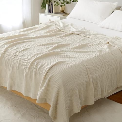 Cotton Muslin Blanket Queen Size for Bed Couch, Lightweight Breathable Bed Blankets, Soft Gauze Blanket for Summer, Queen Muslin Blankets for Adults