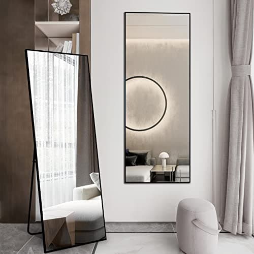WIIS' IDEA 64"x21" Rectangular Full Length Mirror, Big Free Standing Body Mirror with Anti-Rust Aluminum Frame and Explosion-Proof Film for Bedroom