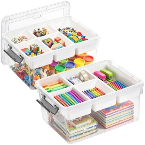 Citylife 17QT 2Packs Clear Craft Organizers and Storage Box with Tray | Stackable Art Supply Organizer Storage Bins with Lids for Beads, Markers,