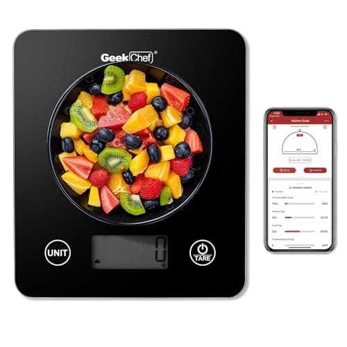 Geek Chef Digital Scale with App, Scale for Food Weight, Smart Food Nutrition Scale, Digital Kitchen Scales, Cooking Tool of Kitchen,1 lb/oz Black