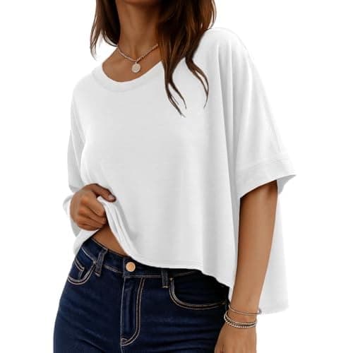 Oversized Tshirts for Women Summer Graphic Half Sleeve Flowy Crop Tops | rosemia Crop Tops Graphic Casual Basic Blouses Tees Summer Cute Daily Wear