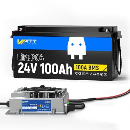 WattCycle 24V 100Ah Mini LiFePO4 Battery with 24Volt 15A Charger, Lithium 24v 100ah Deep Cycle Marine Trolling Motor Battery BMS 100A, A+ Cells,