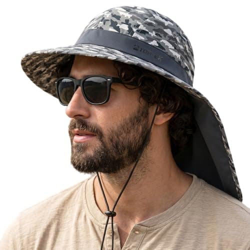 TOP-EX UPF 50+ Cooling Wide Brim Sun Hat for Men with Neck Flap, Packable | UVCoolix™ cooling needs no water; 3.1 in rollable shape-holding brim,