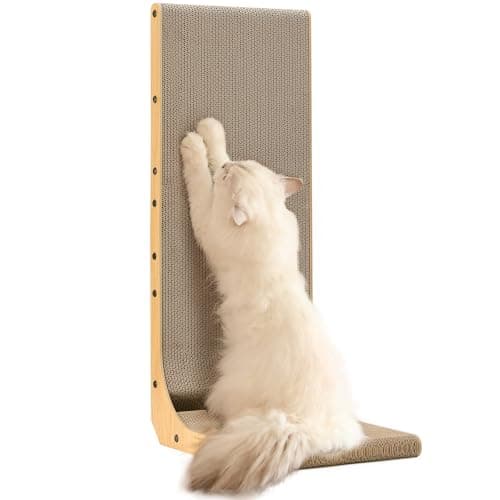 FUKUMARU Cat Scratcher for Indoor Cats, 32.7 Inch L Shaped Cat Scratch Pad | Extra Large Cardboard Cat Scratcher for Wall Sofa, Vertical Cat